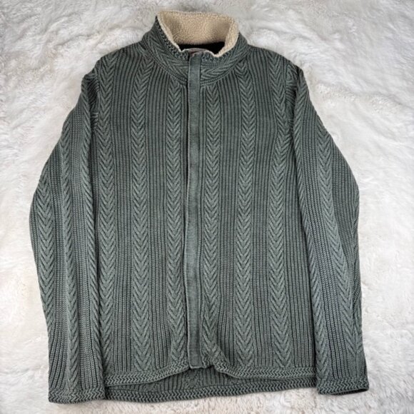 Carbon 2 Cobalt Sweater Men's L Sage Timberline Full Zip Cable Knit Cabincore - Picture 1 of 8